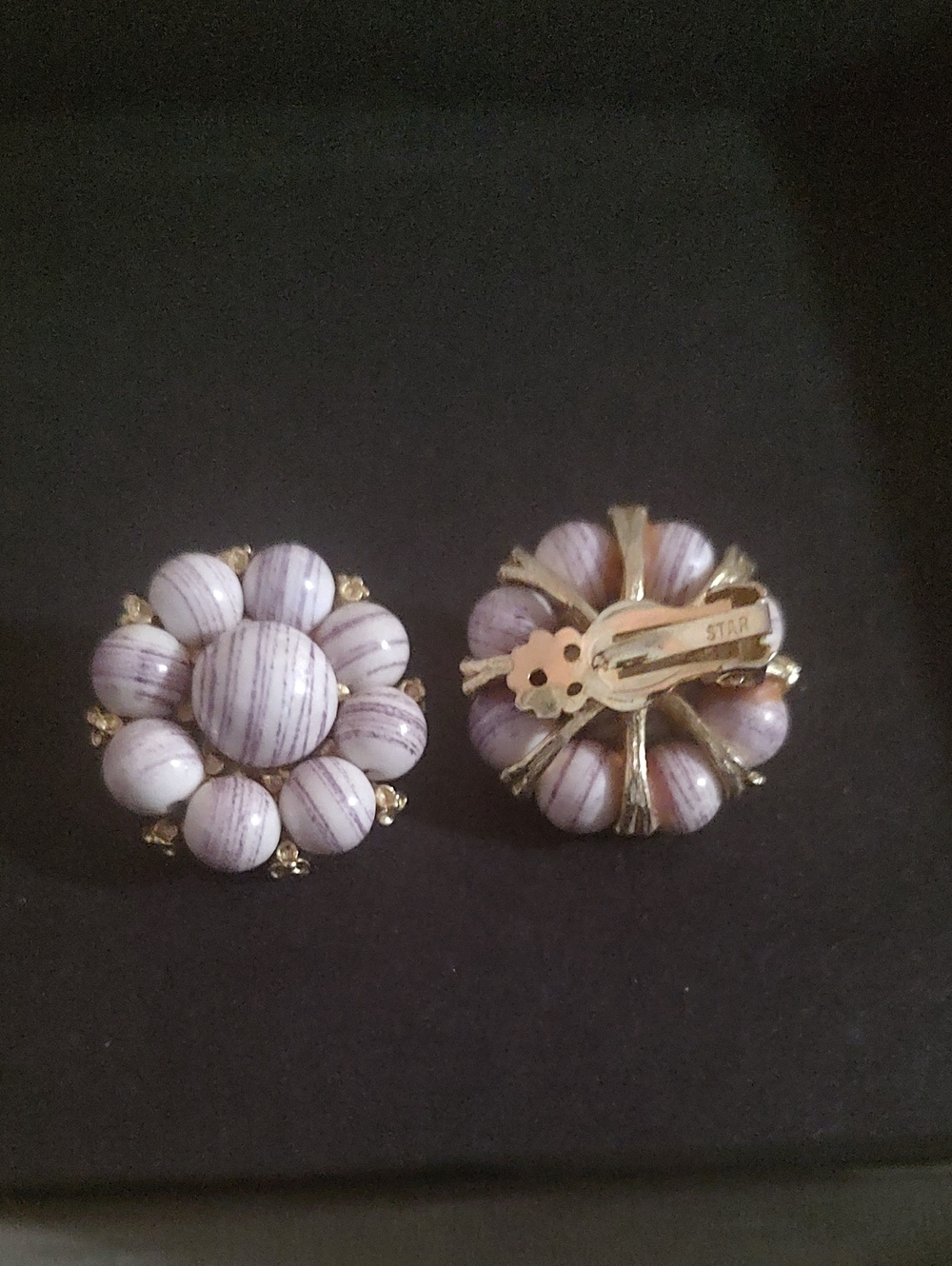 STAR Vintage Cluster Clip On Earrings - Lilac Striped